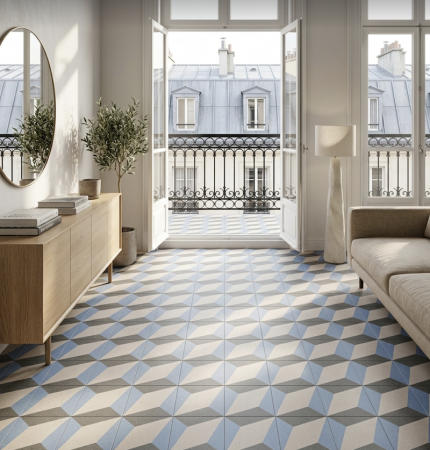 CARRELAGE CODICER  25X25CM BOREAL STARBOX BLUE ASPECT CARREAUX CIMENTS