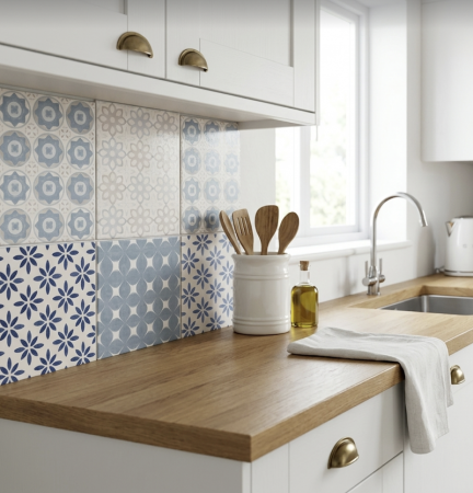 CARRELAGE CODICER MEDITERRANEA MIX BLEU CIEL 25X25CM ASPECT CARREAUX CIMENTS