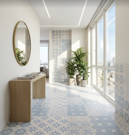 CARRELAGE CODICER MEDITERRANEA MIX BLEU CIEL 25X25CM ASPECT CARREAUX CIMENTS