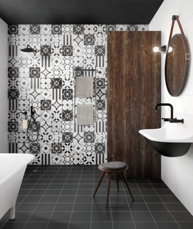SANT AGOSTINO PATCHWORK BLACK WHITE 20X20 ASPECT CARREAUX CIMENTS