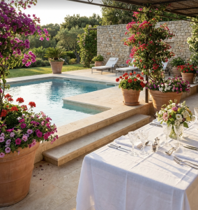 MARGELLE TRAVERTIN 33x61x3 cm BORD 1/2 ROND BEIGE MIX VIEILLI