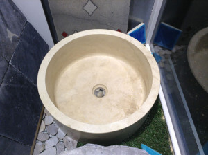 Vasque cylindrique en travertin clair d.40 cm